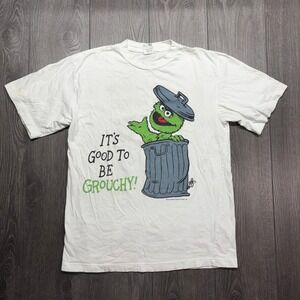 Vintage Oscar the Grouch Sesame Street T Shirt White Jim Henson Mens Large